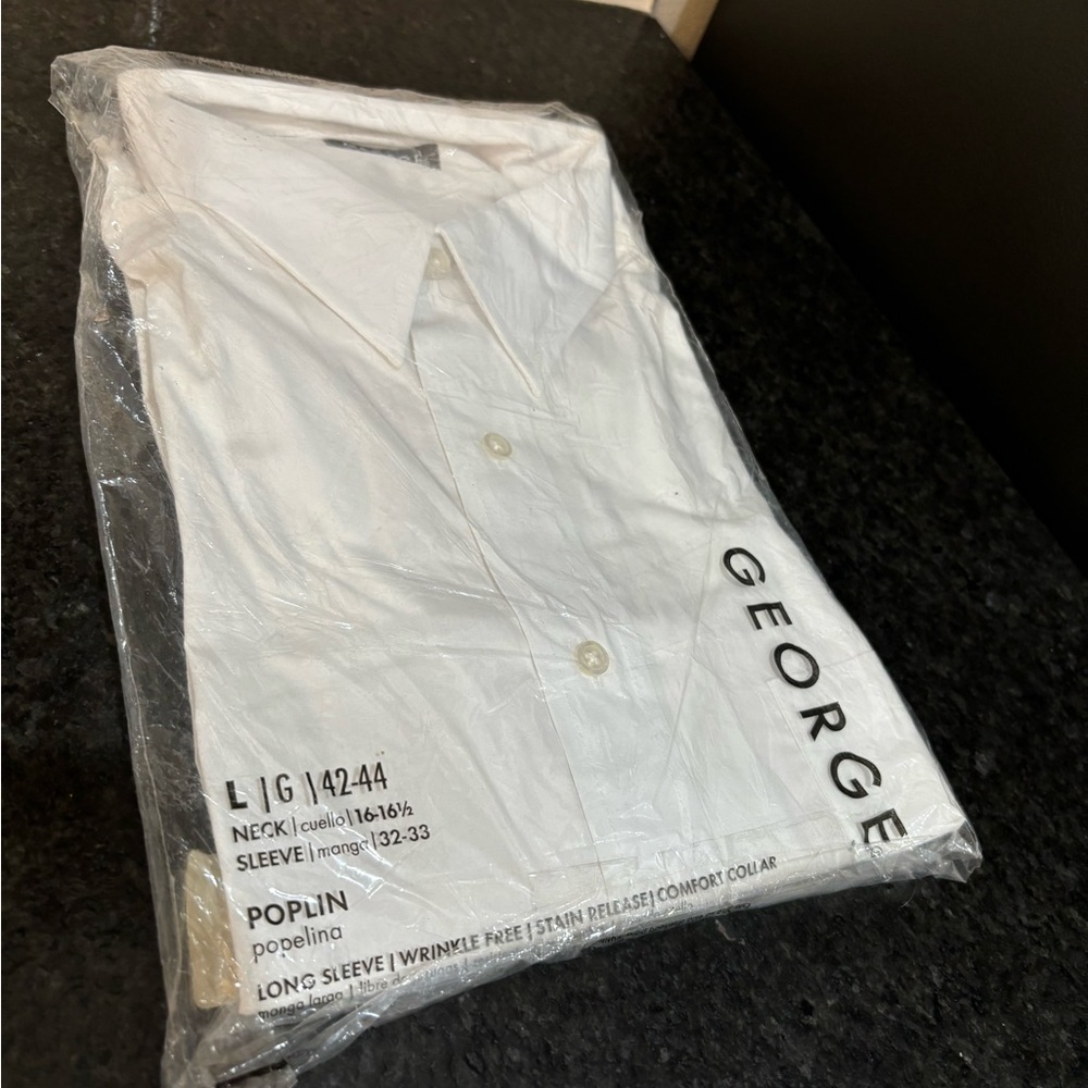 George Men's Classic White Poplin Dress Shirt, large